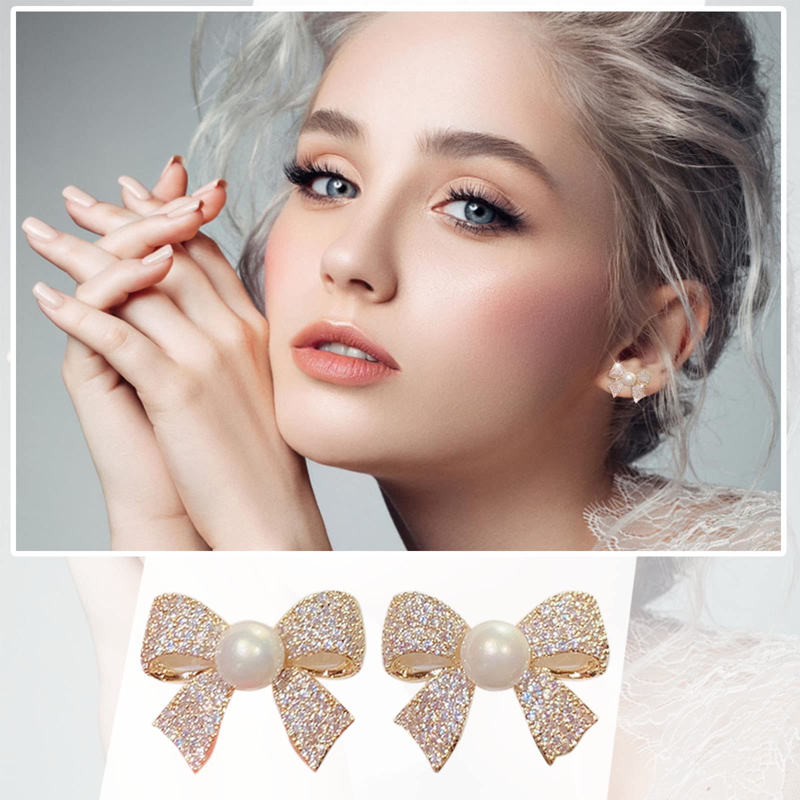 Elegant Pearl Rhinestone Bow Dangle Earrings for Women - 60mm Gold Hoop Earrings for Ramadan, Mother's Day & Wedding Accessories - Perfect for Special Occasions, Parties and Gift Giving