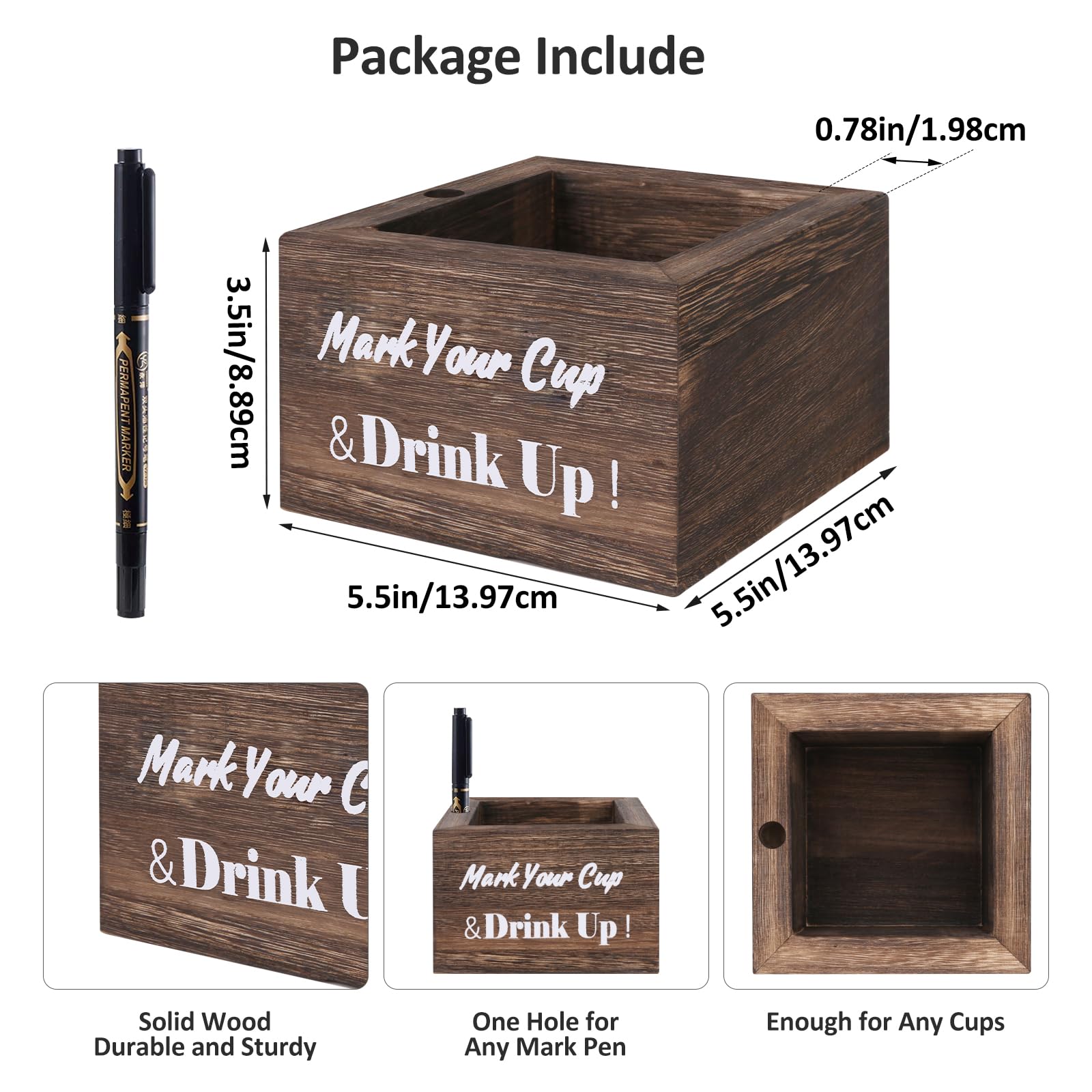 Rustic Wooden Cup Holder with Marker Slot - Disposable Party & Wedding Cup Holder for Bar, Kitchen, Countertop, Home & Office - Perfect for Events, BBQs, and Outdoor Gatherings (Brown)