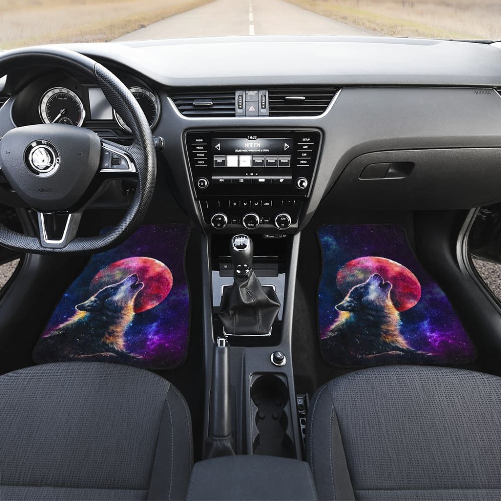 Premium Galaxy Wolf & Red Moon Car Floor Mats - Non-Slip, Custom Fit for Cars, SUVs, Trucks - Perfect for Road Trips & Outdoor Adventures