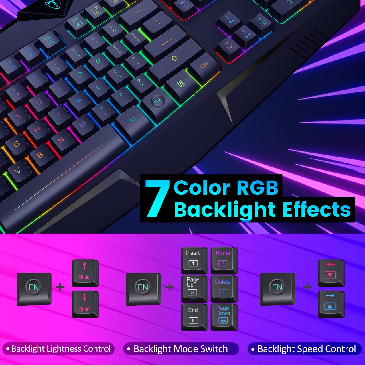 RGB Backlit Gaming Keyboard - Full Size Quiet Mechanical Keyboard with Wrist Rest, Silent Keys & Anti-Ghosting | Waterproof USB Wired Keyboard for PC, Mac, Xbox | Perfect for Gaming, Office Work & Streaming