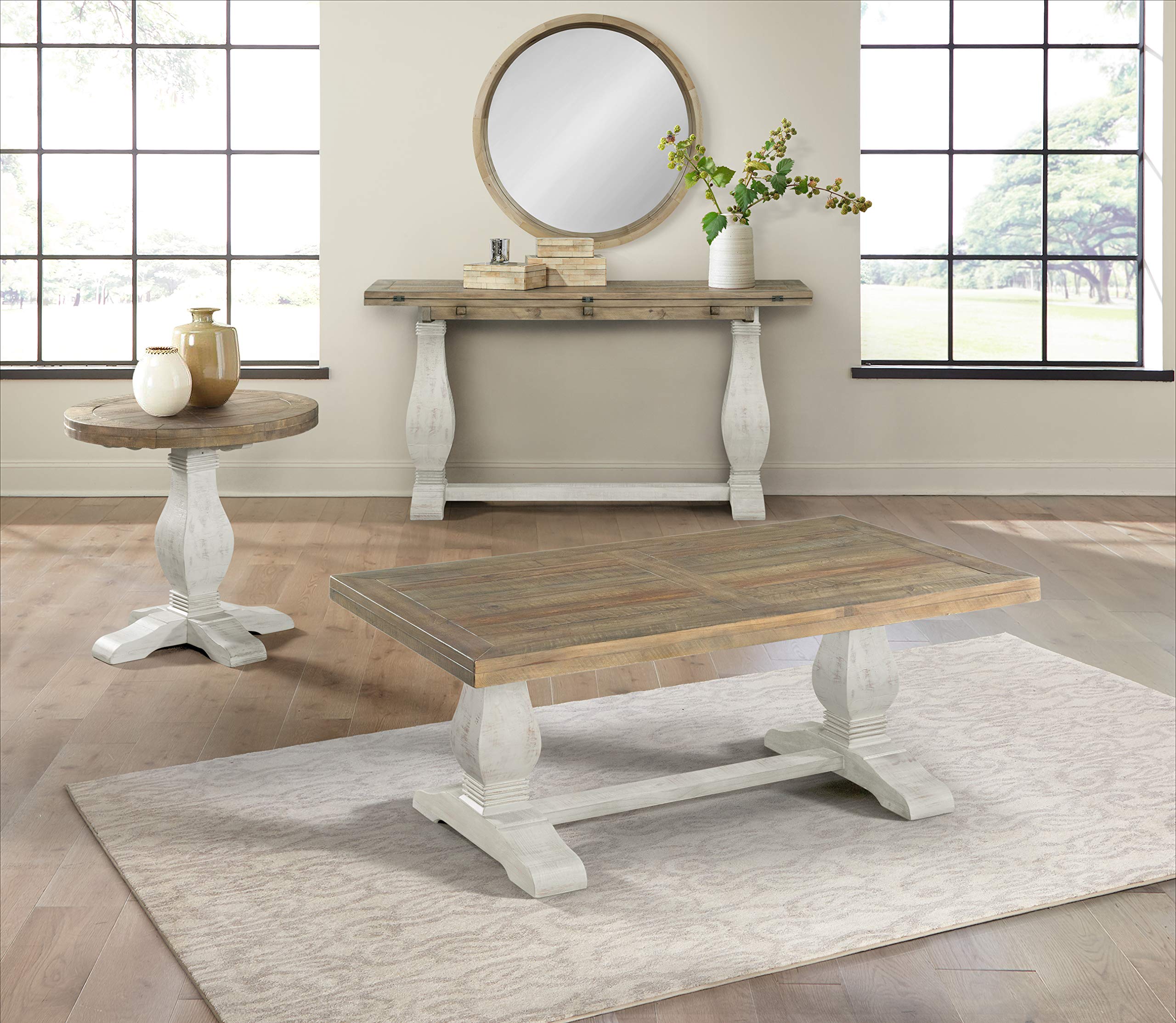 Rustic Reclaimed Wood Round End Table - Solid Farmhouse Nightstand for Living Room & Bedroom, 26