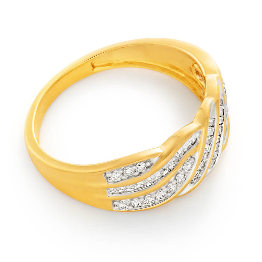 9ct Yellow Gold 1/2 Carat Diamond Ring Set with 20 Brilliant Diamonds - Elegant Wedding Band & Anniversary Jewelry Gift for Women - Perfect for Engagement, Proposal & Special Occasions