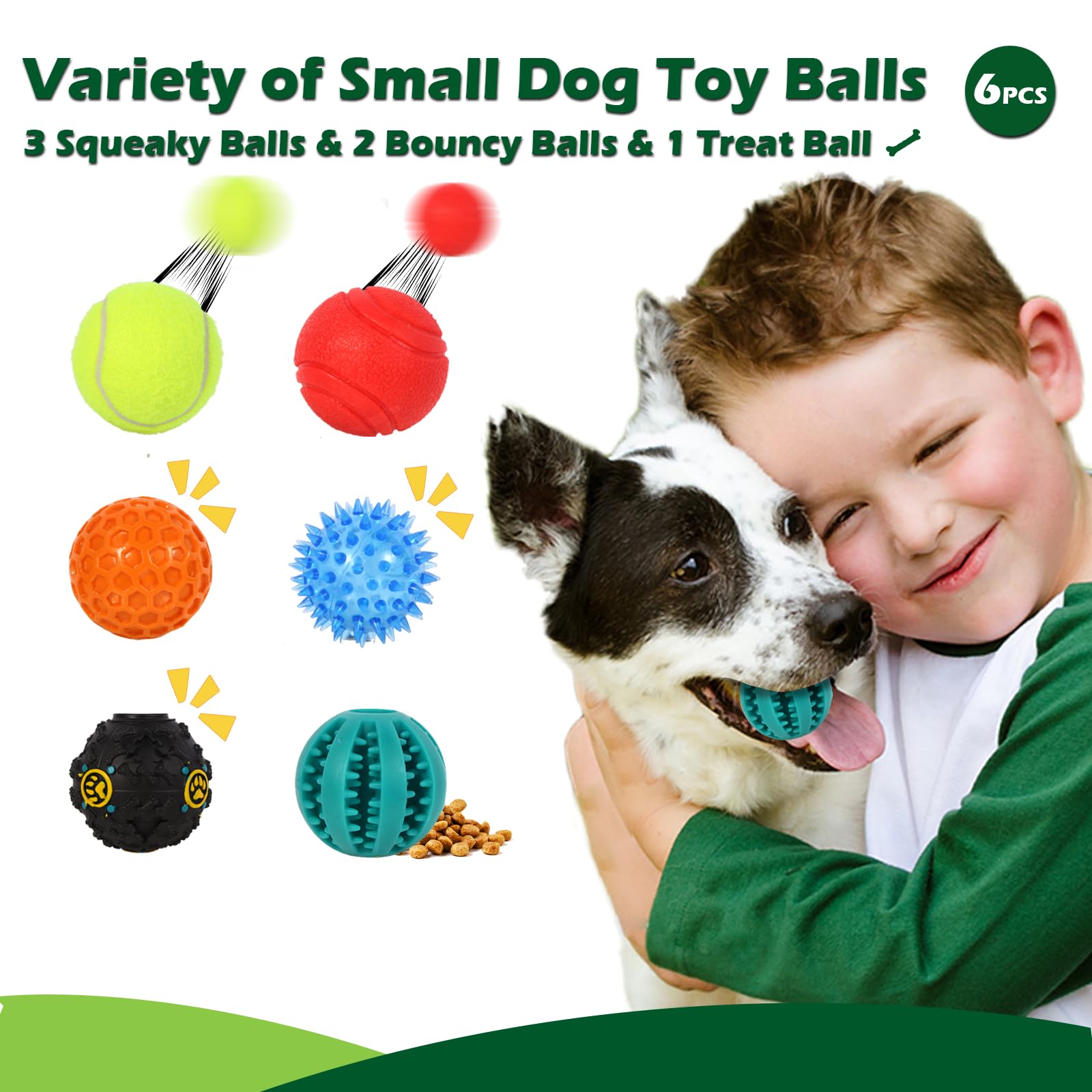 6 Pack Dog Balls - Puppy Chew Toys for Small Dogs with Squeaky Sounds | Interactive Dog Toys for Training & Playtime | Perfect for Indoor & Outdoor Activities