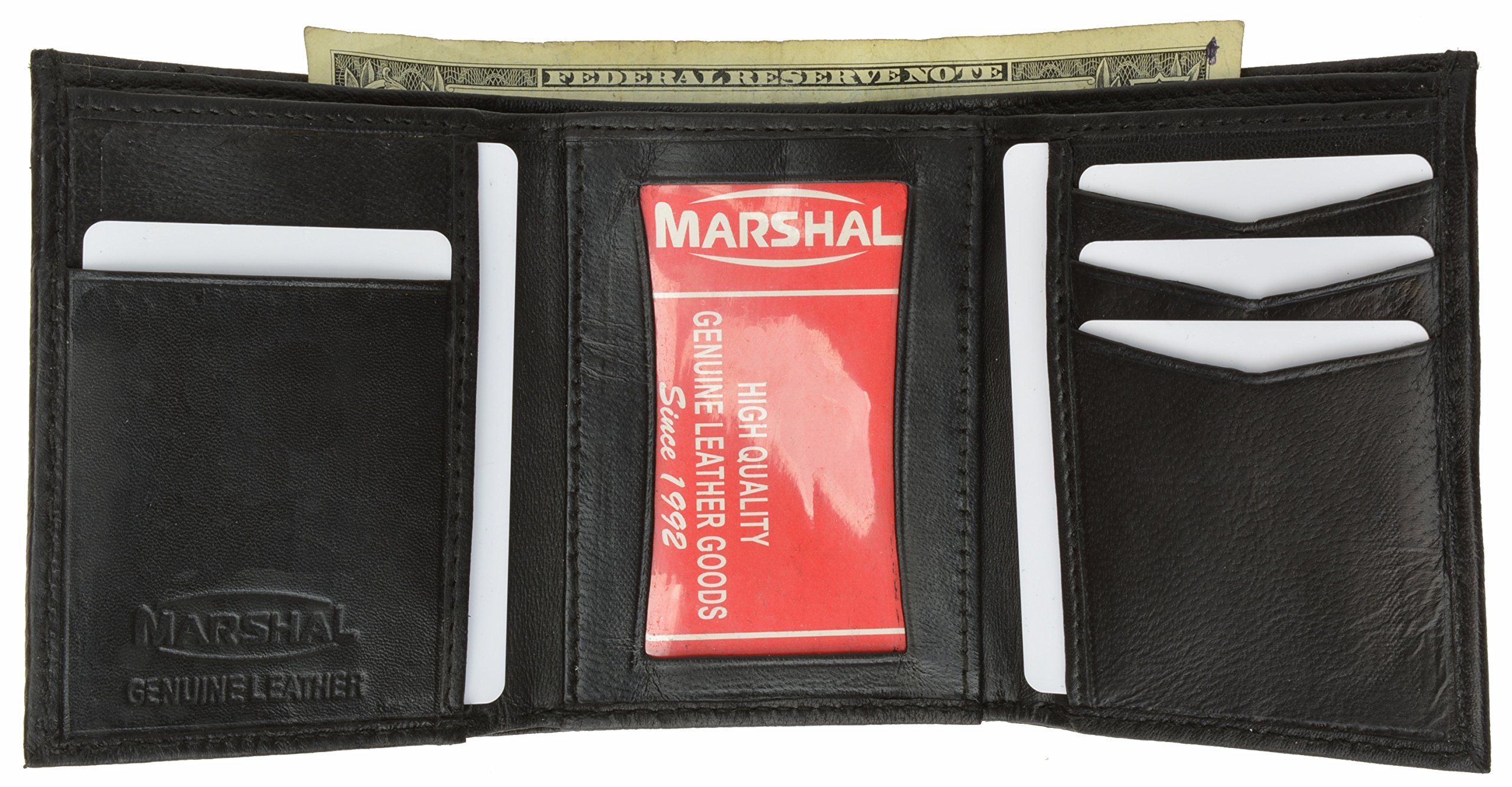 Premium MARSHAL Men's Genuine Leather Trifold Wallet - Black #5155 | Slim RFID Blocking Design for Everyday Carry & Travel
