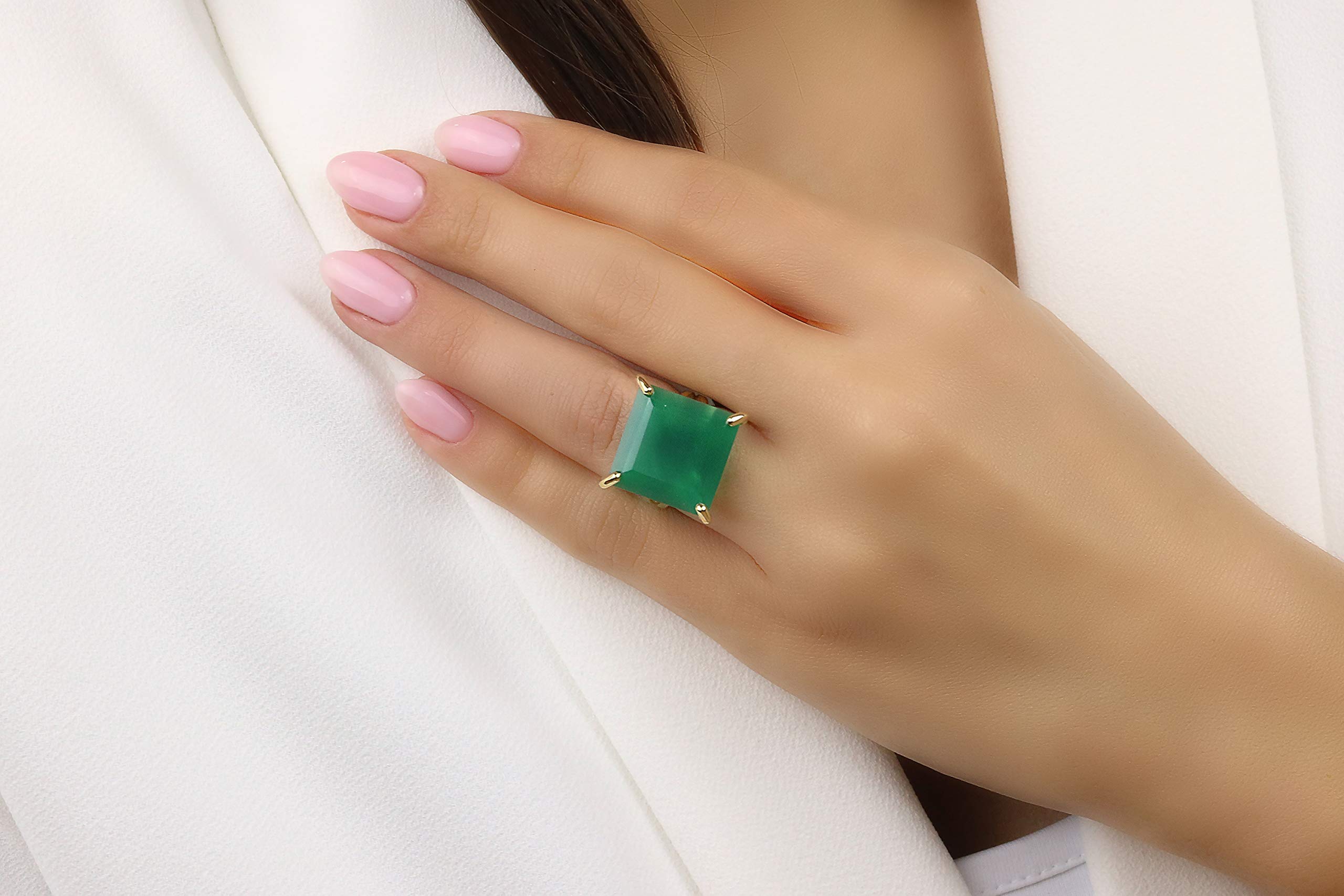 Elegant Green Onyx Rhodium Plated Silver Statement Ring | Handmade Gemstone Jewelry for Women | Perfect for Weddings, Parties & Unique Engagement | Fashion Accessory Gift in All Sizes with Gift Box