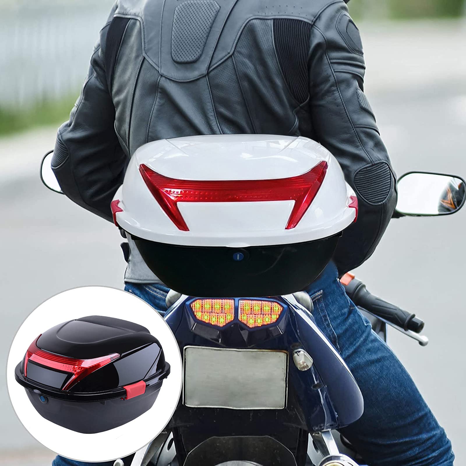 Universal 30L Motorcycle Top Box - Waterproof Rear Luggage Storage for Scooters & Bikes, Fits 2 Helmets with Mounting Hardware - Perfect for Commuting, Touring & Road Trips