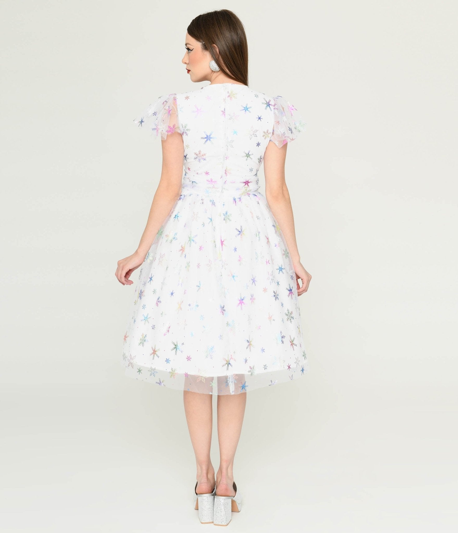 Magnolia Place White & Sparkle Snowflake Midori Dress - Elegant Holiday Party Dress for Christmas, New Year & Special Occasions