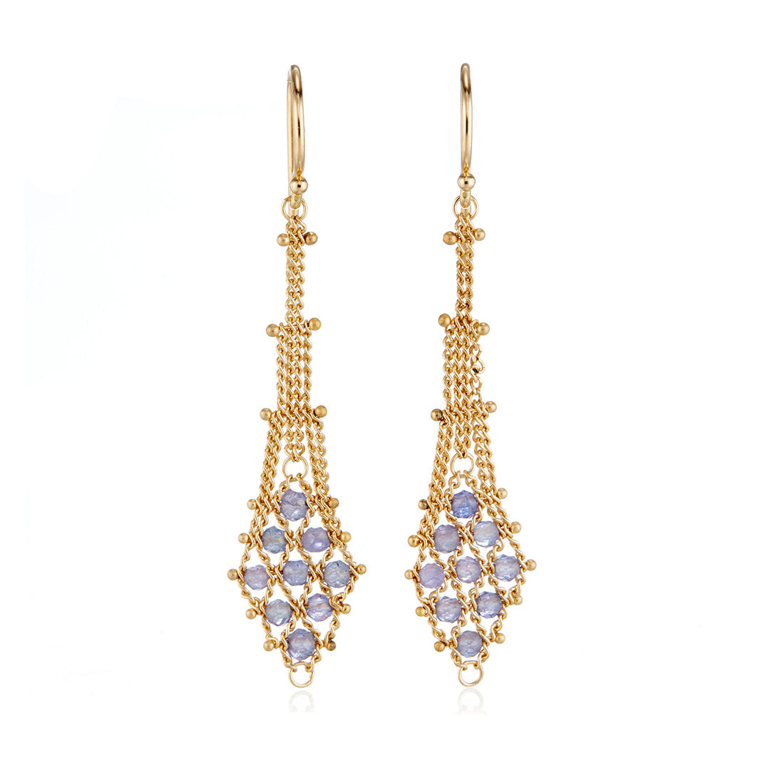 Exquisite Tanzanite Suspended Lattice Earrings | Genuine Gemstone Jewelry for Women | Perfect for Weddings, Parties & Special Occasions