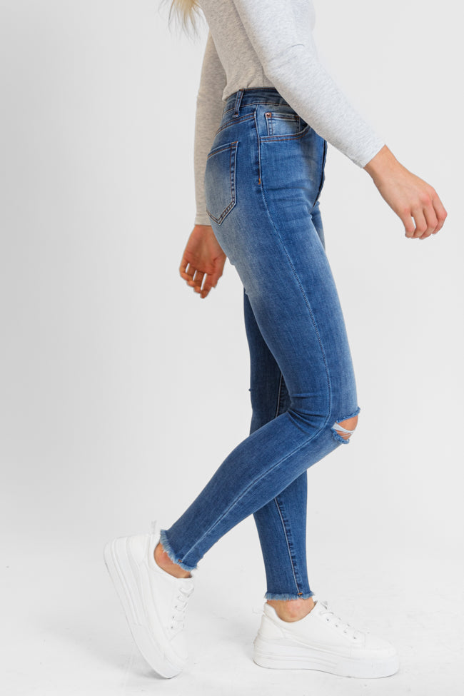 Chelsie Medium Wash Busted Knee Tall Skinny Jeans for Women - Distressed Denim Pants with Ripped Details | Perfect for Casual Outfits, Streetwear & Everyday Wear