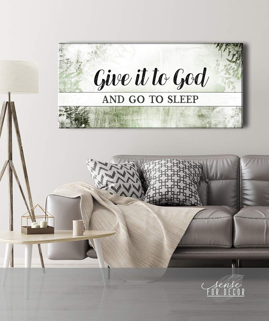 Give it to God And Go To Sleep Sign - Christian Wall Decor with Frame - Large Farmhouse Religious Art for Bedroom - Over Bed Scripture Sign (Green, 42x19) - Perfect for Home, Church & Prayer Room Decor