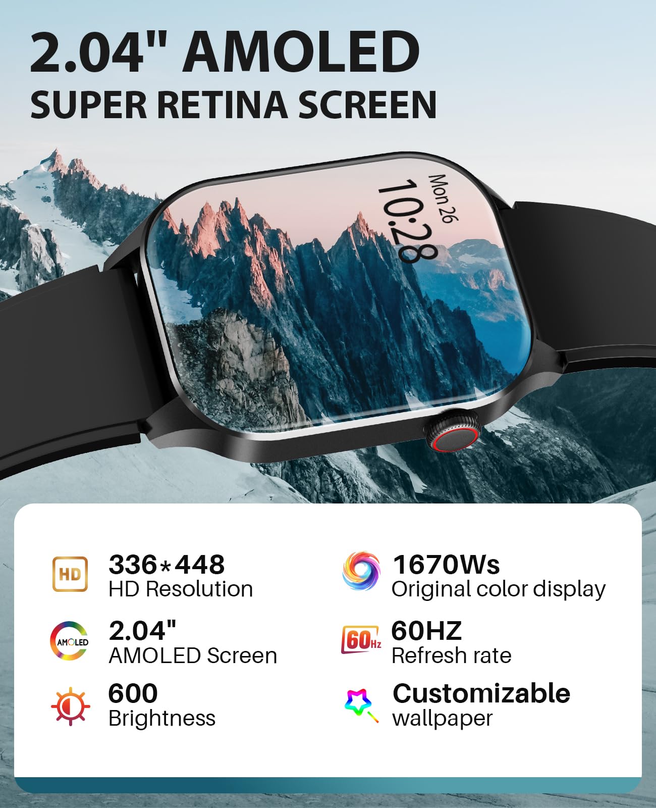 Smart Watch with Blood Oxygen Monitor, 2.04