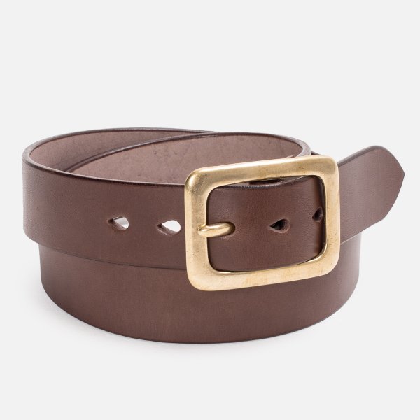 Premium Heavy Duty Tochigi Leather Belt with Solid Brass Garrison Buckle - Genuine Brown Leather for Men - Perfect for Work, Outdoor & Casual Wear