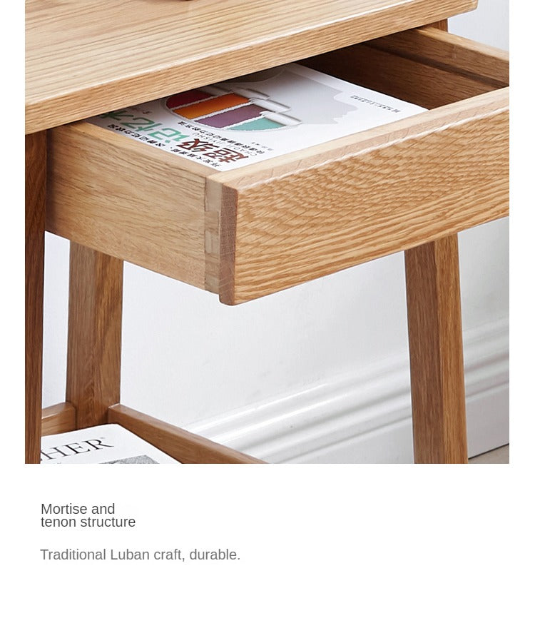 Solid Oak Wood Side Table with Double Layer Shelf - Perfect for Living Room, Bedroom, or Office Decor