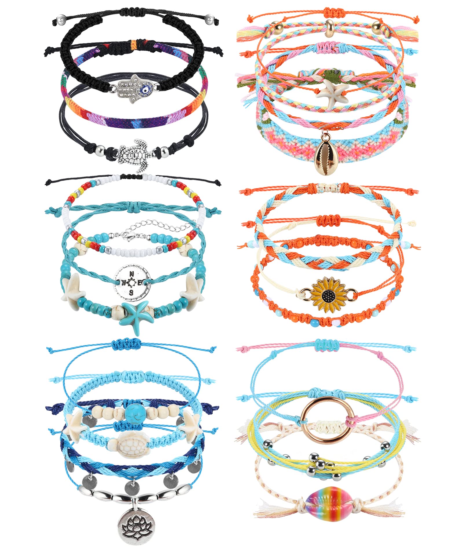 Kakonia 20PCS Adjustable Beach Anklets for Women - Waterproof Handmade Rope Ankle Bracelets Set, Colorful Boho Summer Foot Jewelry for Vacation, Pool Party & Festival Accessories