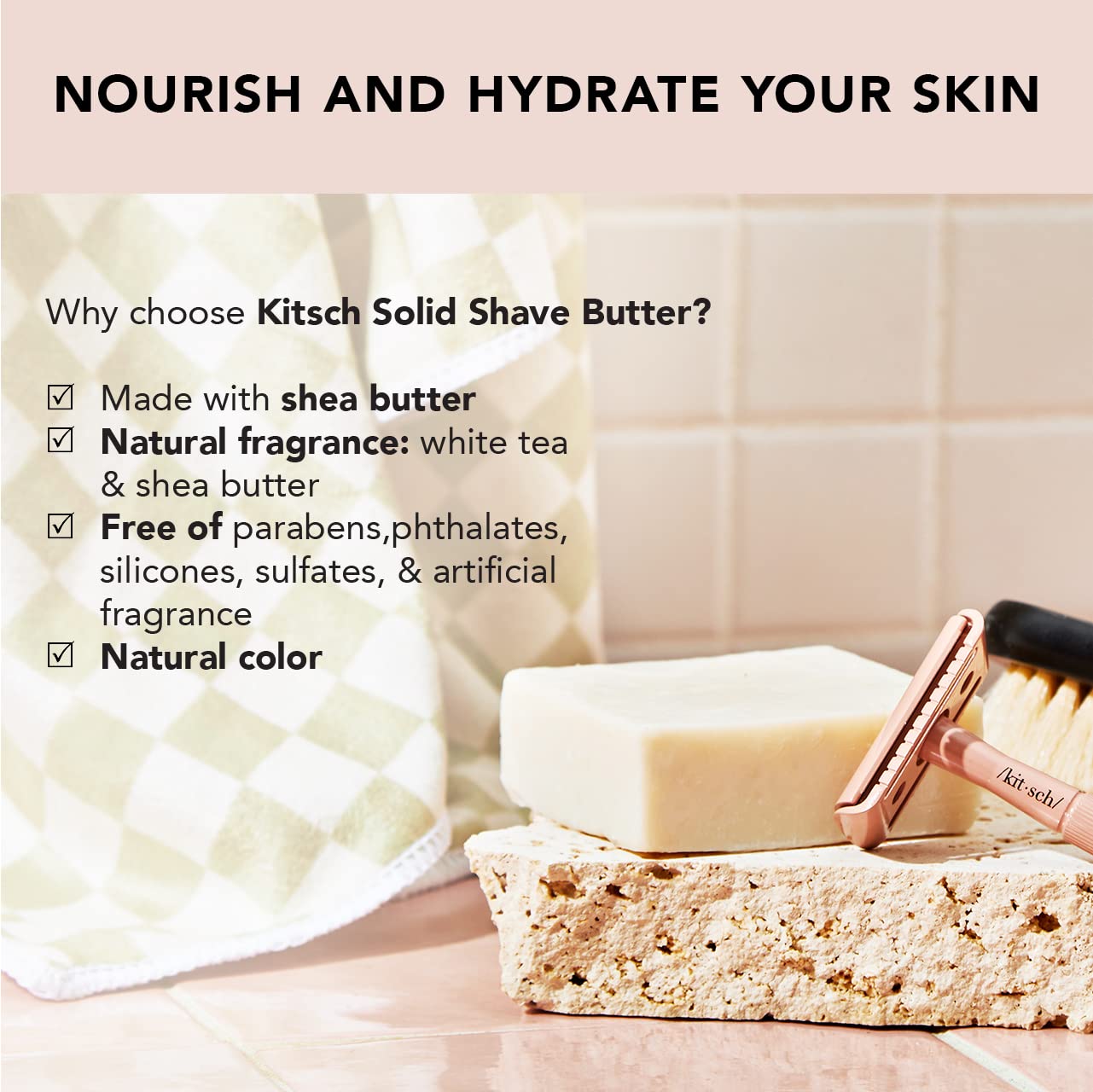 Kitsch Smooth Shave Butter for Sensitive Skin - 2-in-1 Hair Conditioner & Shaving Bar - Natural Moisturizing Shave Cream for Women & Men - Perfect for Travel & Sensitive Skin Care Routine