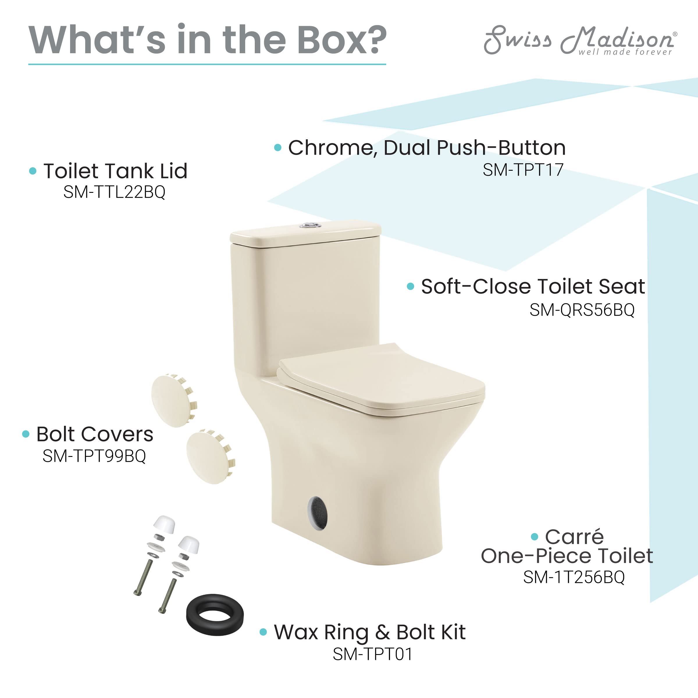 Swiss Madison SM-1T256 Carre Modern One-Piece Square Toilet - Dual Flush 1.1/1.6 GPF - Compact Bathroom Toilet in Bisque | Perfect for Small Bathrooms & Contemporary Home Decor