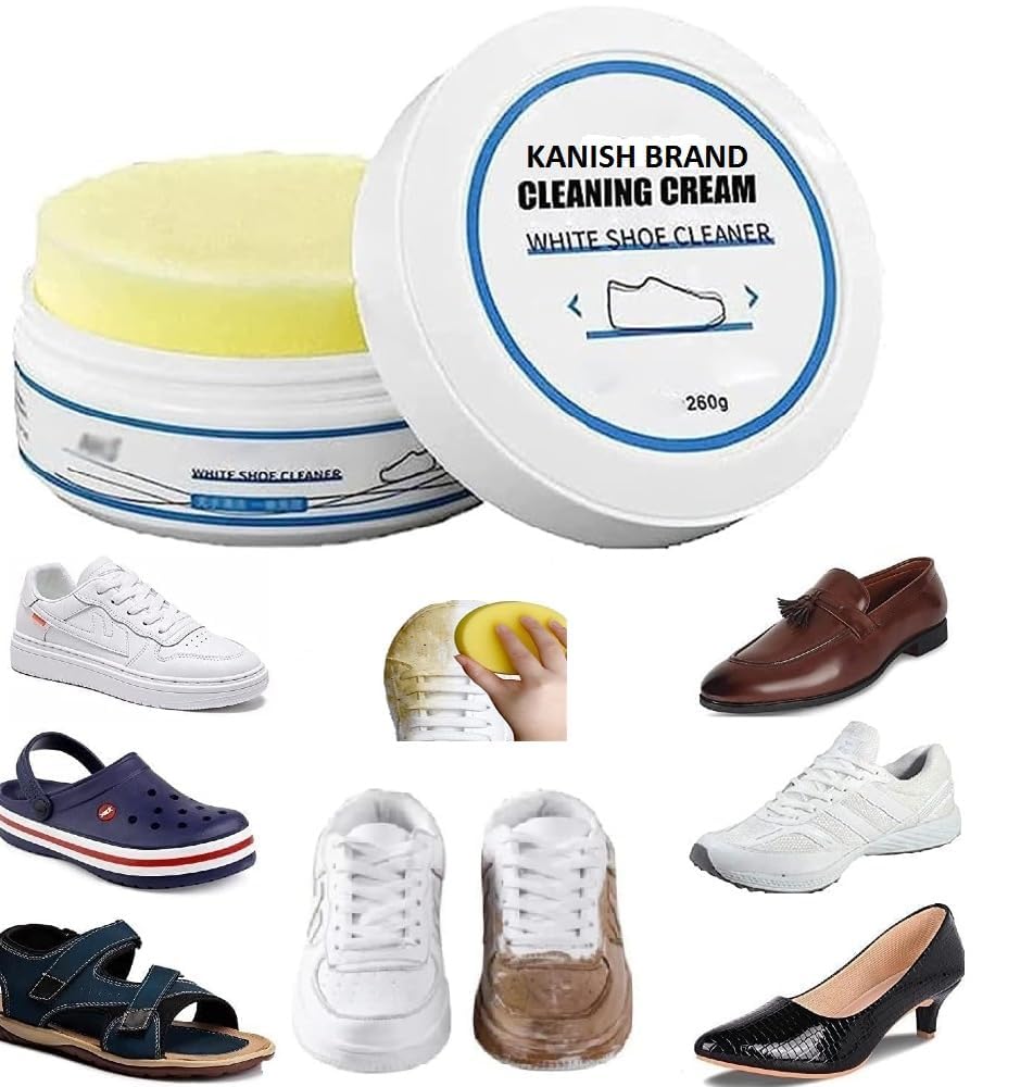 Premium White Shoe Cleaner Cream with Sponge – Instant Whitening No-Wash Cleaning Kit for Sneakers | Stain Remover & Polish for White Shoes | Perfect for Gym, Work & Everyday Wear