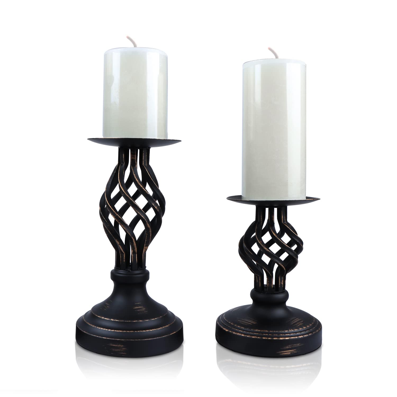 Vintage Black Metal Pillar Candle Holders Set of 2 - 6