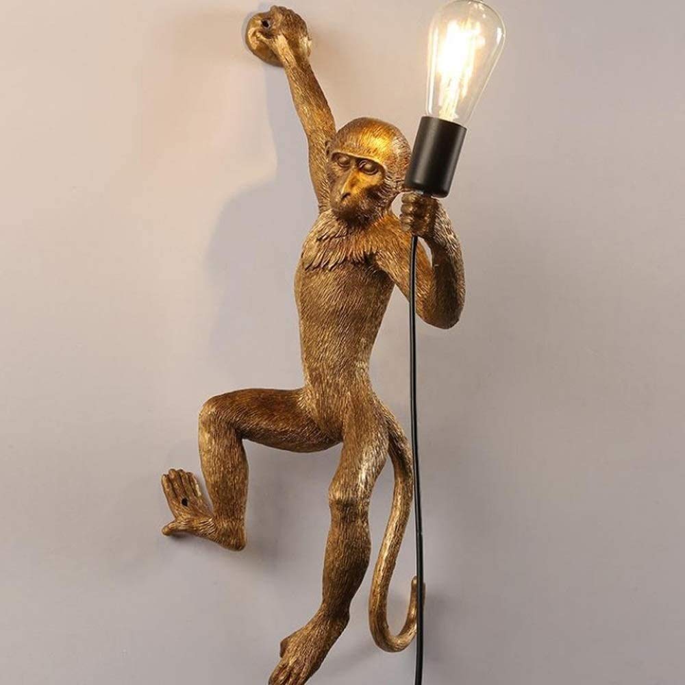 ZPTECH Modern Monkey Wall Sconce - Gold LED Wall Light with Right Direction, Simple & Cool Design - Perfect for Bedroom, Living Room, or Kids Room Decor