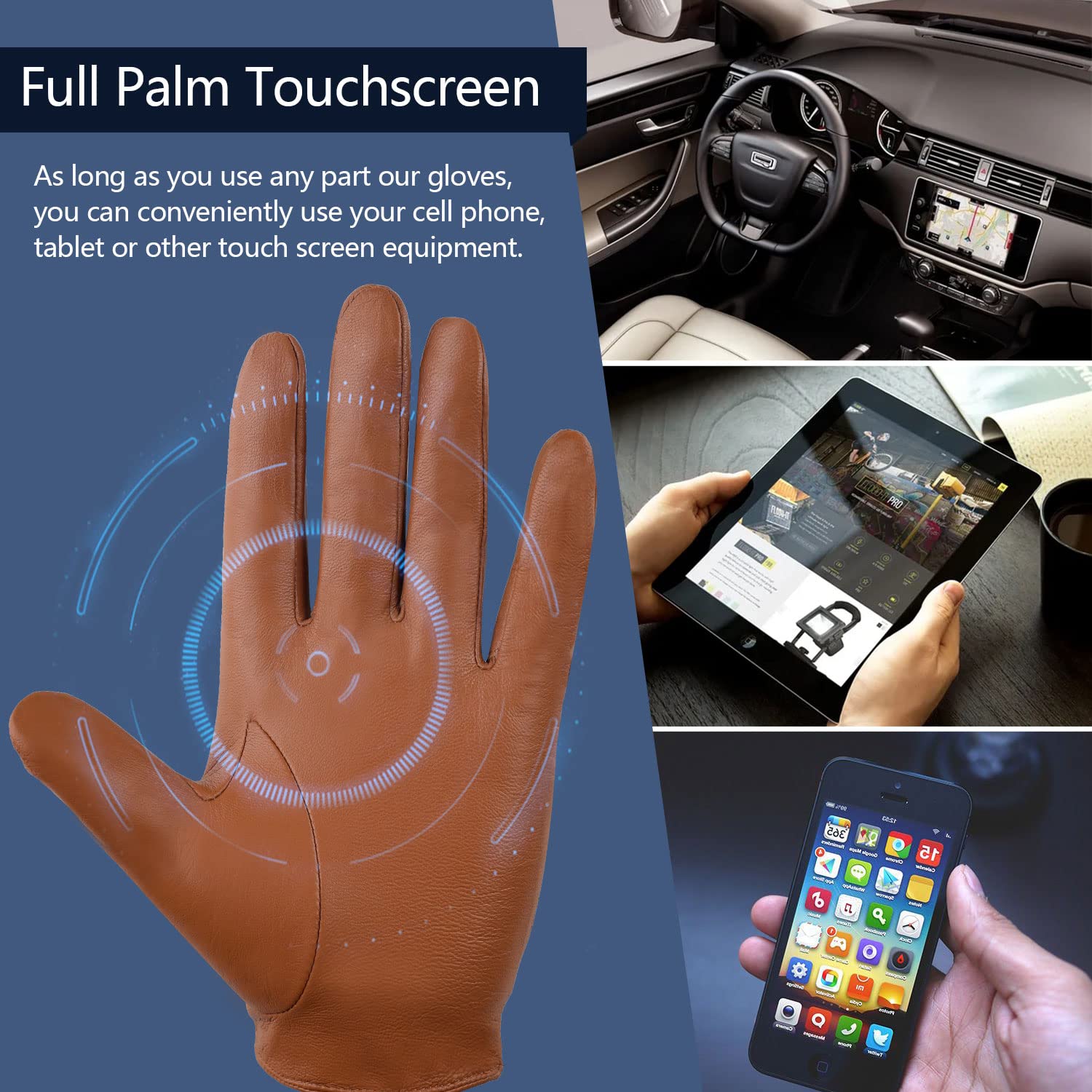 GSG Men's Genuine Sheepskin Leather Gloves - Black Driving, Cycling & Motorcycle Gloves with Touchscreen Compatibility - Perfect for Winter Commuting, Outdoor Sports & Casual Wear