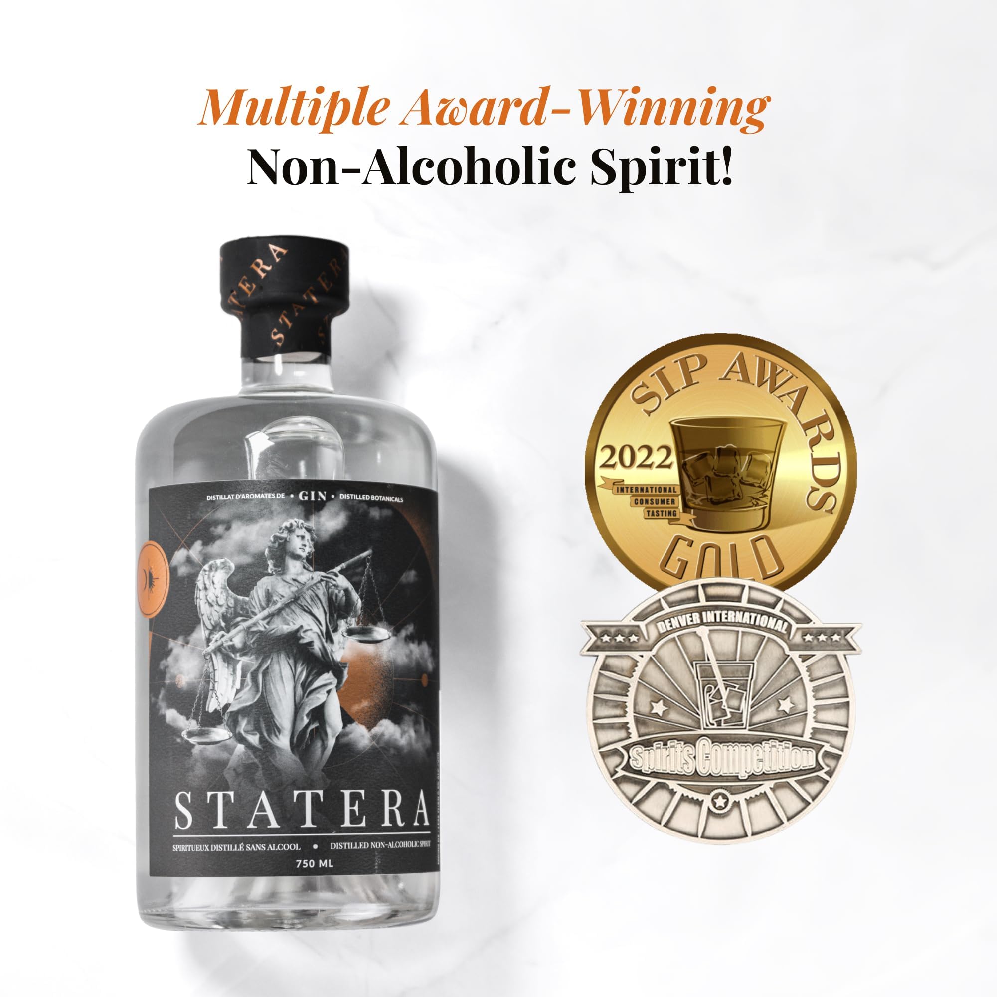 Statera Non Alcoholic Gin Alternative with Electrolytes - Sugar Free, Calorie Free, Keto Friendly - Handcrafted Alcohol-Free Spirit with Botanicals for Mocktails - 26 Fl Oz - Perfect for Sober Bars, Dry January & Mindful Drinking