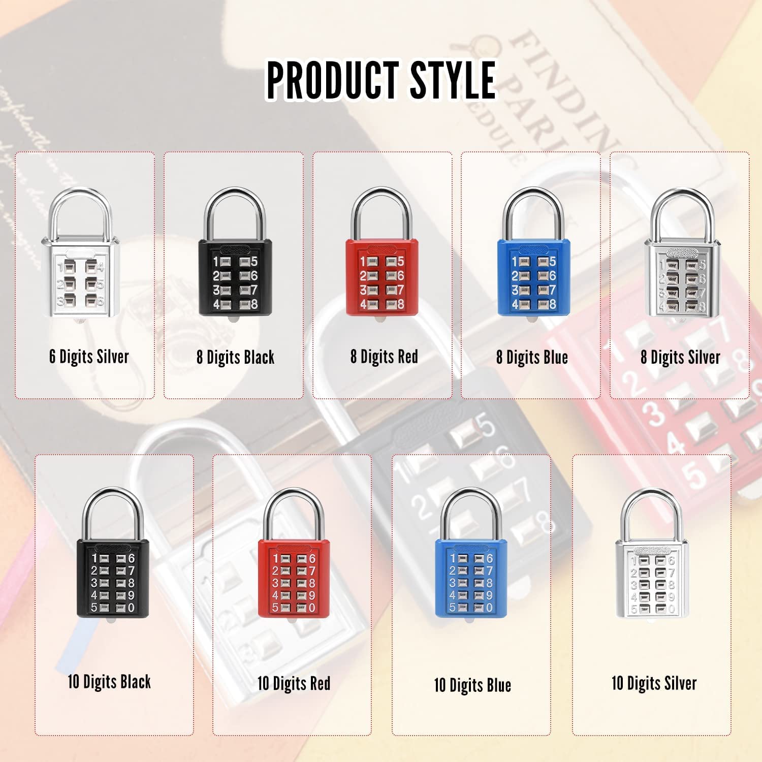 Bettomshin 3-Pack 10-Digit Combination Padlock - Secure Button Digital Lock for Gym Lockers, Toolboxes, Drawers, Fences & Cases - Durable Electric White - Perfect for School, Travel & Home Security