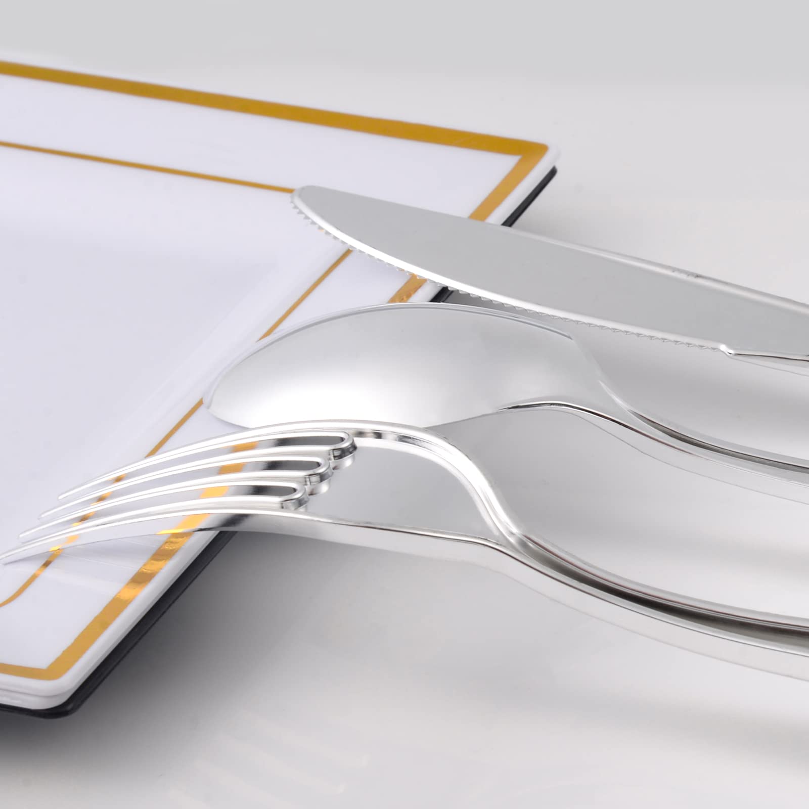 Premium 100-Pack Disposable Plastic Silverware Set - Includes 100 Forks, 100 Knives, 100 Spoons & 100 Napkins - Elegant Pre-Wrapped Plastic Utensils for Weddings, Parties, Catering & Events