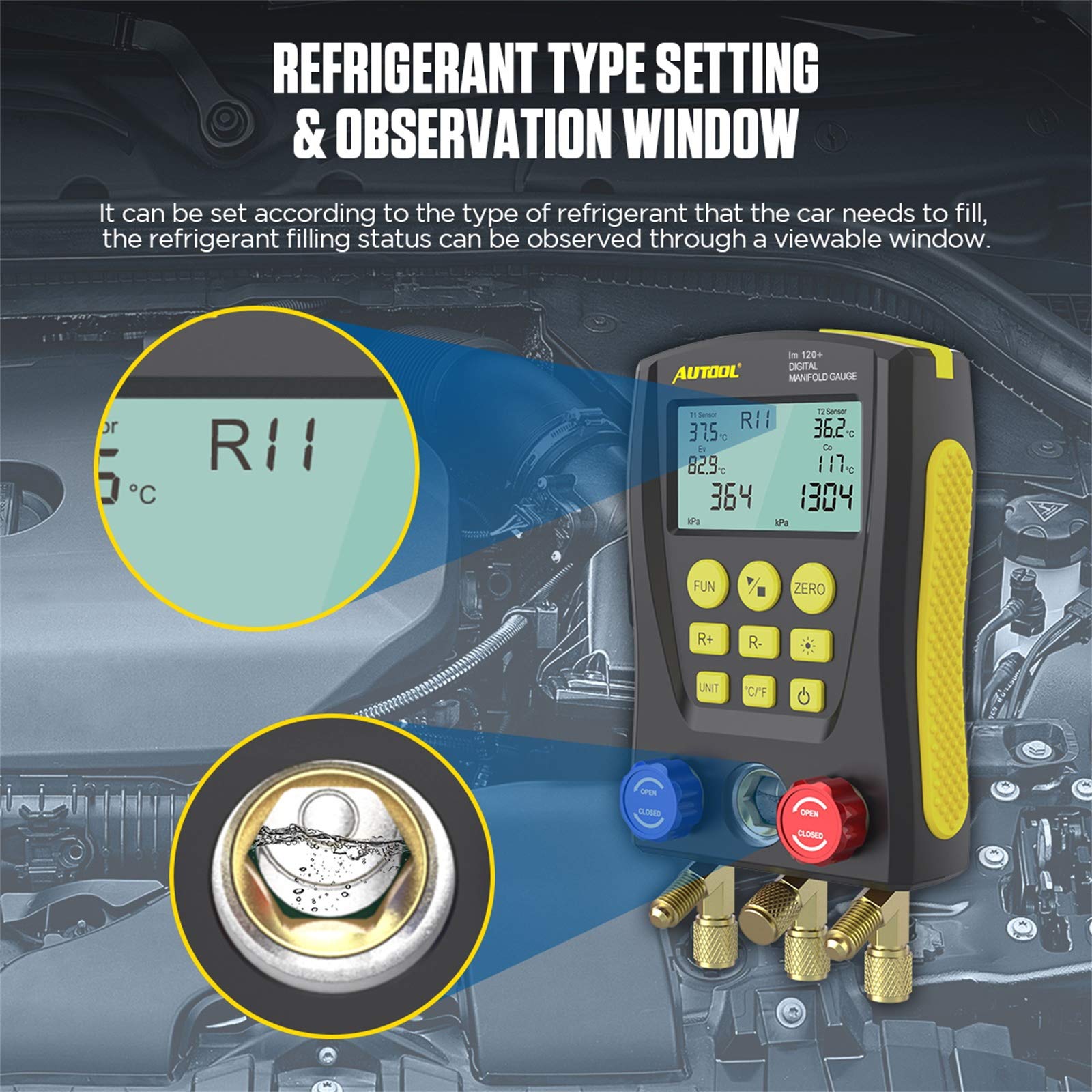 Professional Digital HVAC Manifold Gauge Set - Refrigeration Vacuum Pressure Temperature Tester Kit with Test Clips & Pipes for AC, Refrigerator Maintenance - Perfect for HVAC Technicians & DIY Home Appliance Repair