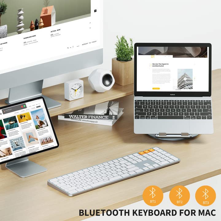 ProtoArc K100-A Ultra Slim Wireless Bluetooth Keyboard with Backlit & Numeric Keypad - Rechargeable 3-Device Keyboard for Mac Mini, MacBook Pro/Air, iMac & iPad - Perfect for Home Office, Gaming & Productivity