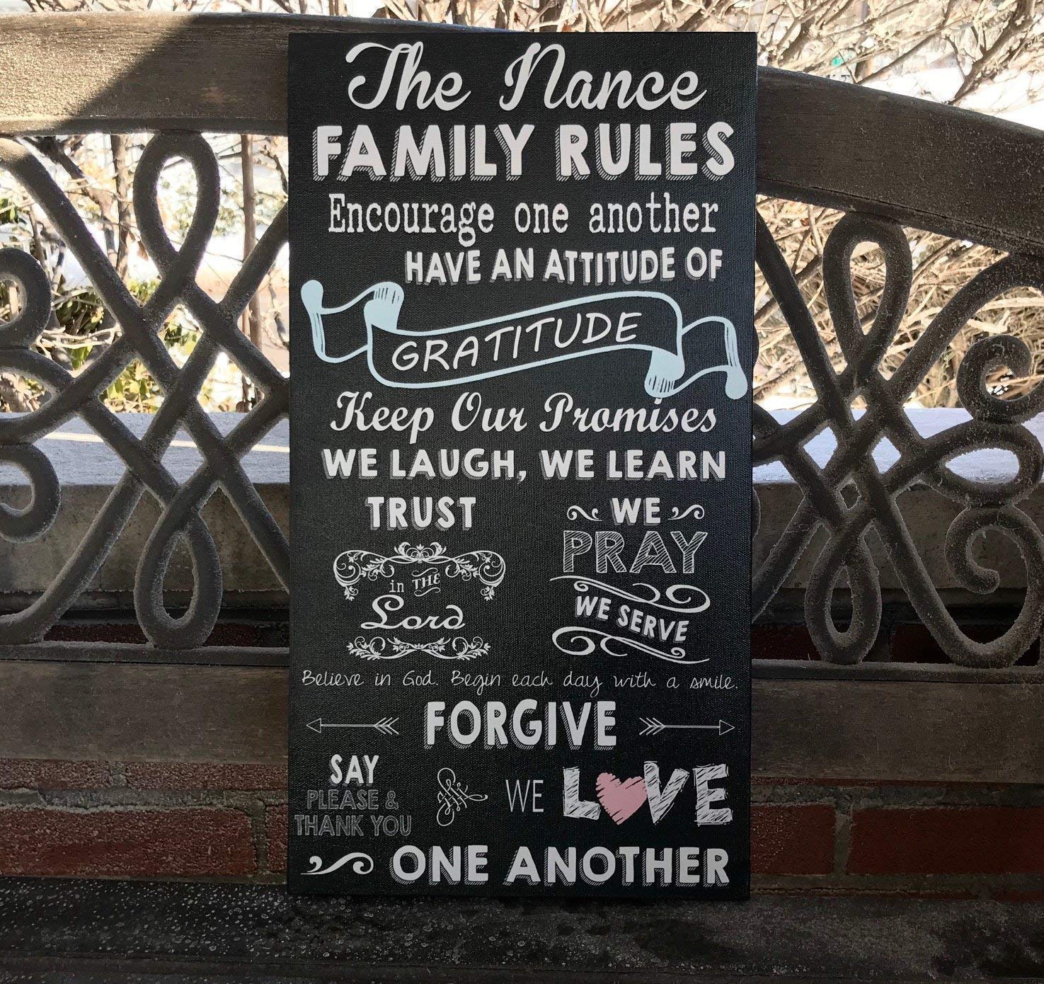 Personalized Family Rules Sign - Custom Wall Decor Plaque & Canvas Art - Unique Christmas, Birthday, Housewarming & Bridal Shower Gift Idea - Perfect for Home, Nursery & Wedding Decor