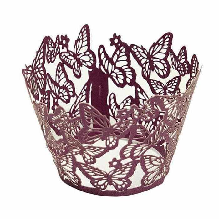 Deep Purple Butterfly Lace Cupcake Wrappers & Liners - 25 Piece Set for Elegant Birthday, Wedding, and Tea Party Decorations