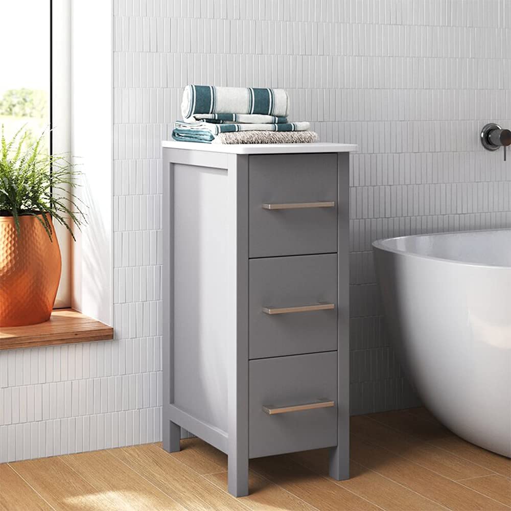 Vanity Art 12 Inch Bathroom Cabinet with 3 Dovetailed Drawers & Ceramic Top - Freestanding Storage Organizer for Bedroom, Bathroom, Entryway - Easy Assembly Small Nightstand (Gray) VA3012-G | Perfect for Small Spaces, Apartment Living & Bathroom Organization