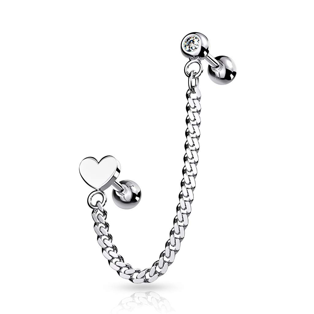 316L Stainless Steel Cartilage Helix Earring Barbell with Connecting Chain - 16GA Body Jewelry for Pierced Owl Design - Perfect for Ear Lobe, Helix, and Cartilage Piercings