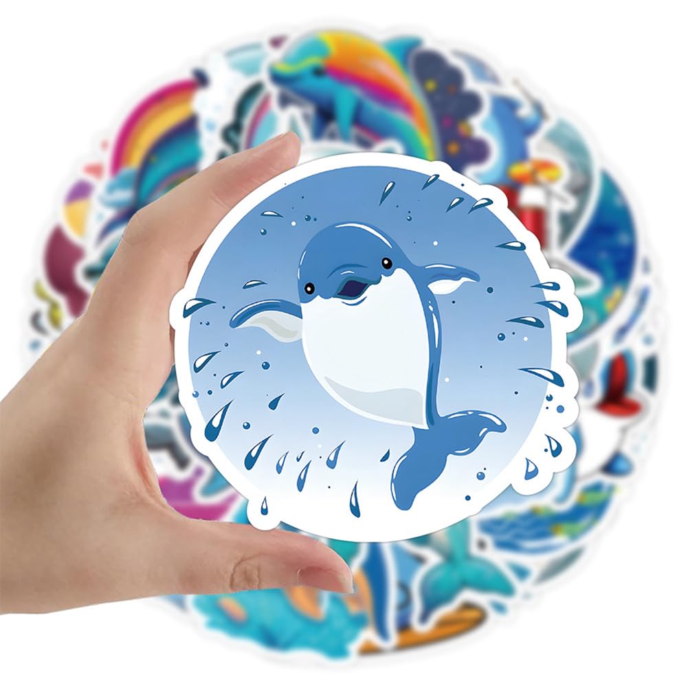 50pcs Waterproof Dolphin Stickers - Cute Cartoon Dolphin Decals for Kids, Teens, Students - DIY Vinyl Stickers for Phone, Laptop, Skateboard, Luggage, Guitar, Water Bottles - Perfect for School, Travel, and Room Decor