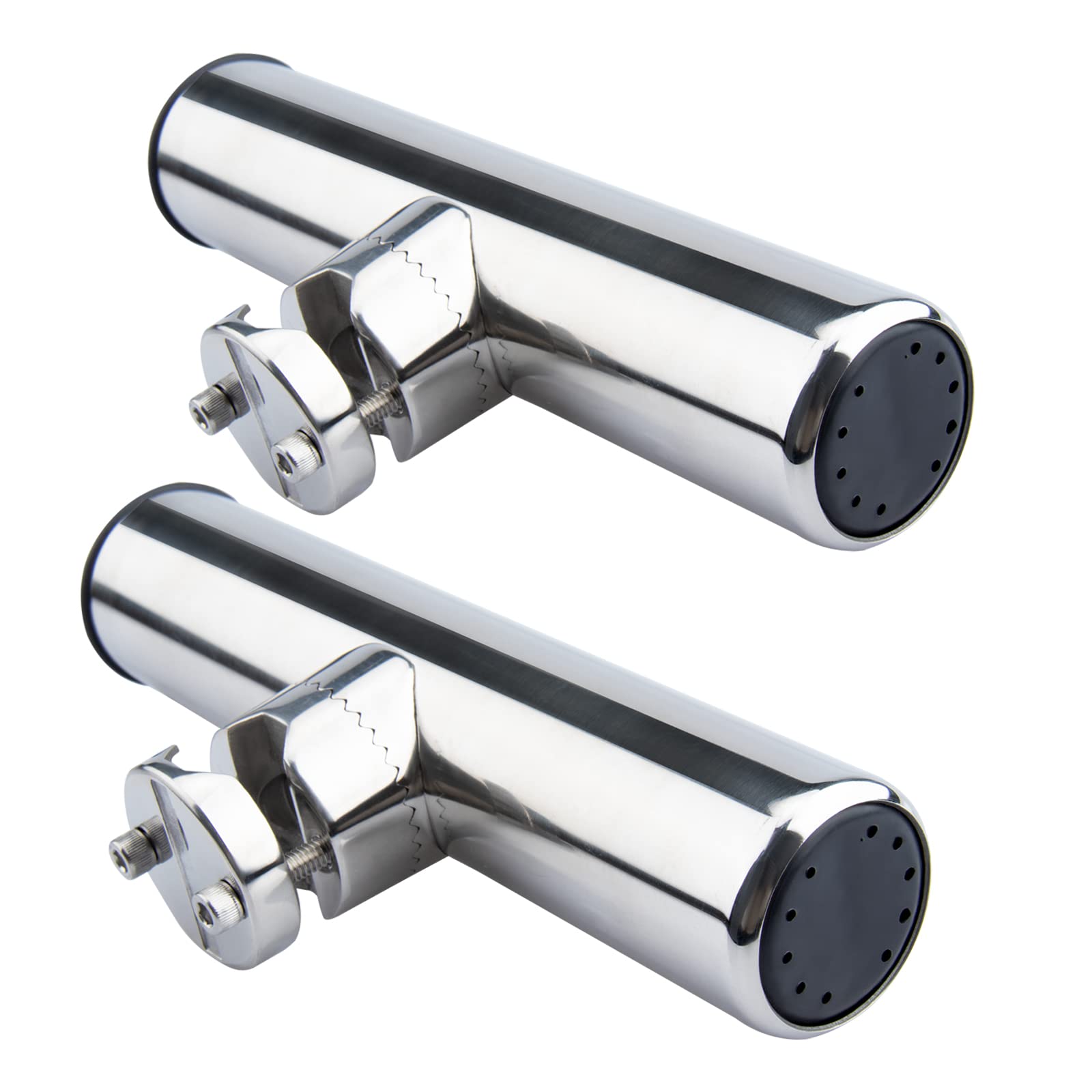 2 Pack Stainless Steel Fishing Rod Holders for Boat Rail Mount - Heavy Duty Clamp-On Rod Holder for Marine, Fishing, Pontoon & Jon Boats - Perfect for Saltwater & Freshwater Fishing Trips
