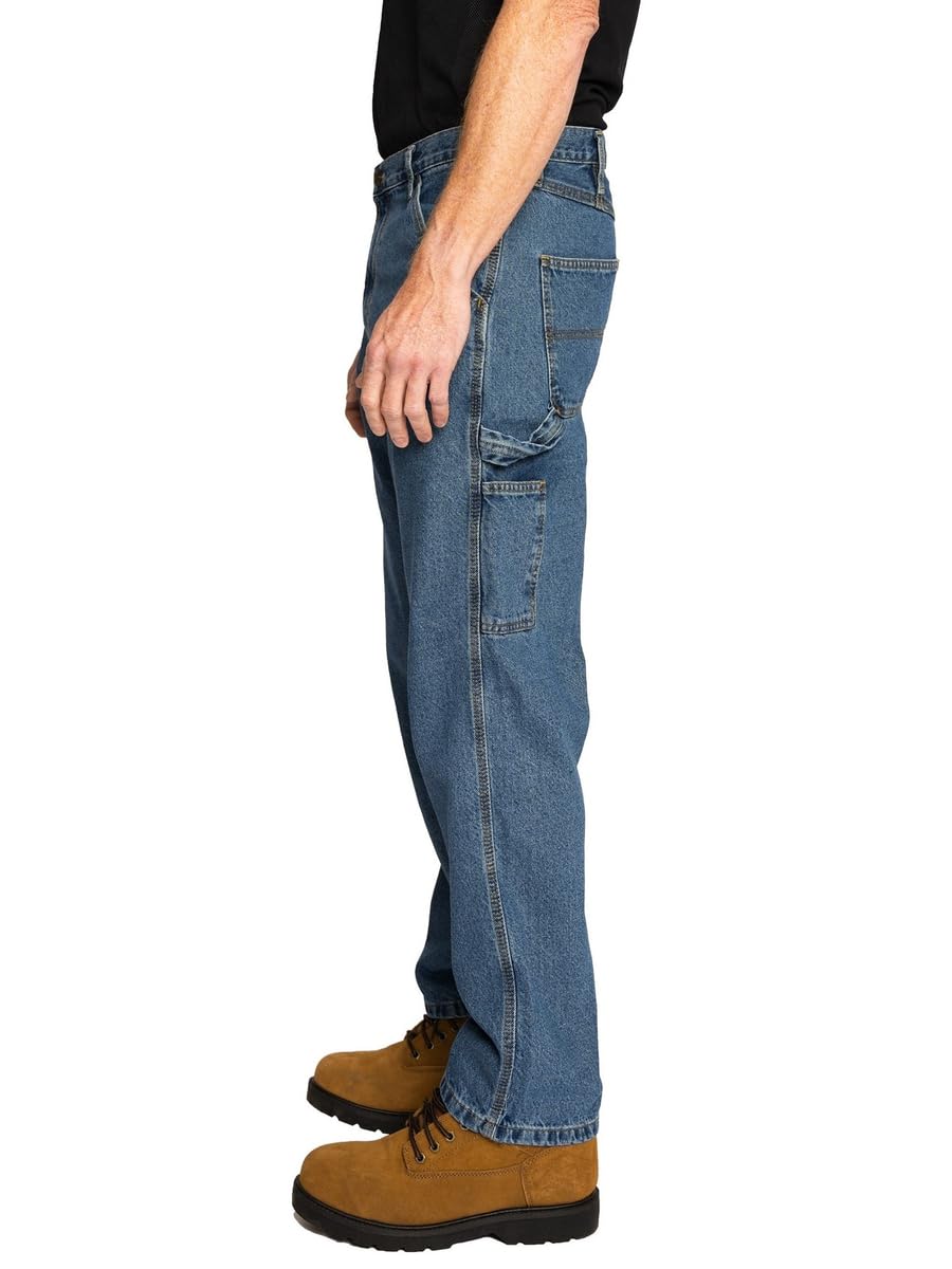 FULL BLUE Men's Carpenter Denim Jeans - Relaxed Loose Fit with Utility Pockets & Hammer Loop - Light Washed Vintage Workwear for Construction, DIY Projects & Casual Wear