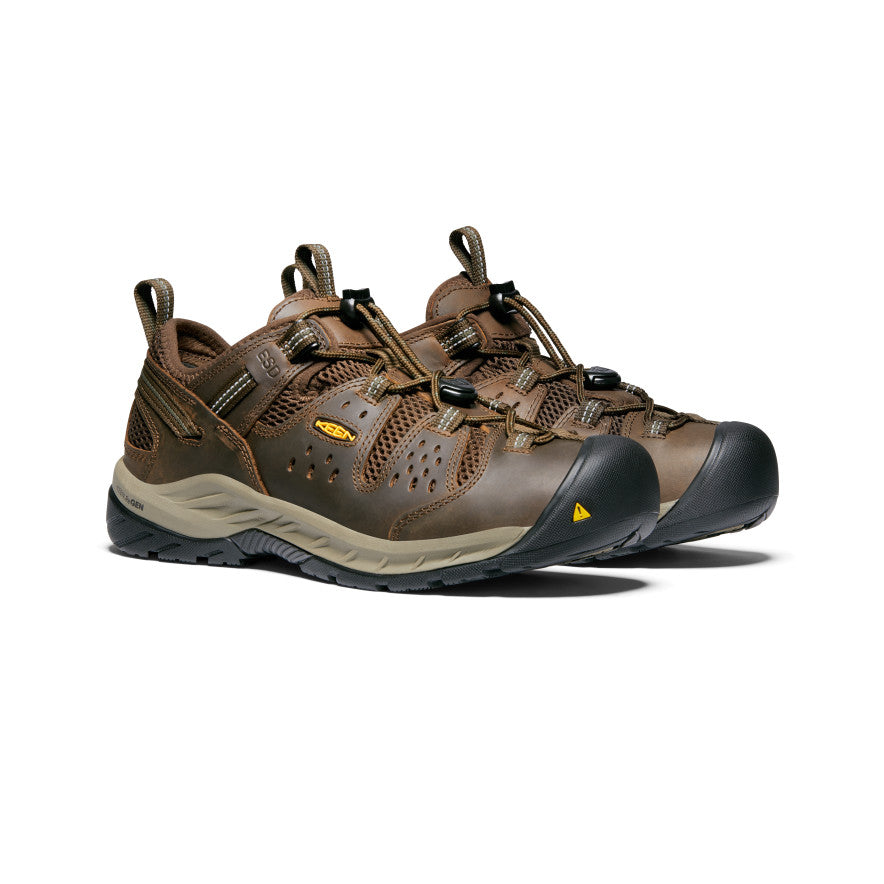 Men's Atlanta Cool II ESD Soft Toe Work Shoes - Cascade Brown/Forest Night - Slip Resistant & Electrical Hazard Protection for Construction & Warehouse Workers
