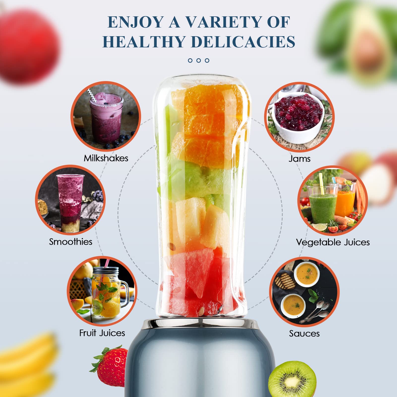 **High-Speed 6-Blade Smoothie Blender - Personal Mini Blender for Shakes, Smoothies & Food Prep - 3 Adjustable Speeds, BPA-Free, Includes 2 Travel Cups - Perfect for Kitchen, Gym & On-the-Go Blending**