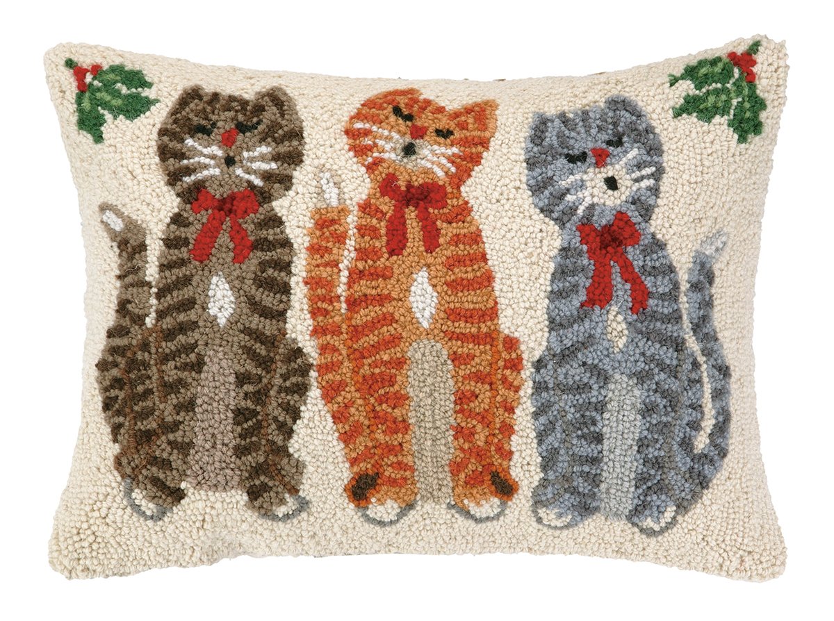 Handmade Peking Caroling Cat Trio Hook Wool Throw Pillow - Cozy Home Decor for Sofa, Bed & Nursery | Traditional Chinese Folk Art Cushion