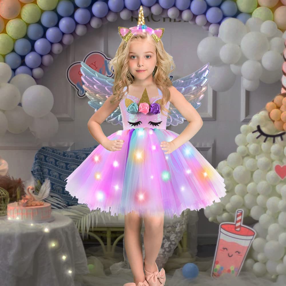 Sparkle Unicorn Princess Costume for Girls - LED Light Up Tutu Dress for Birthday Parties, Halloween, Christmas & Dress Up - Perfect Gift for Kids & Toddlers