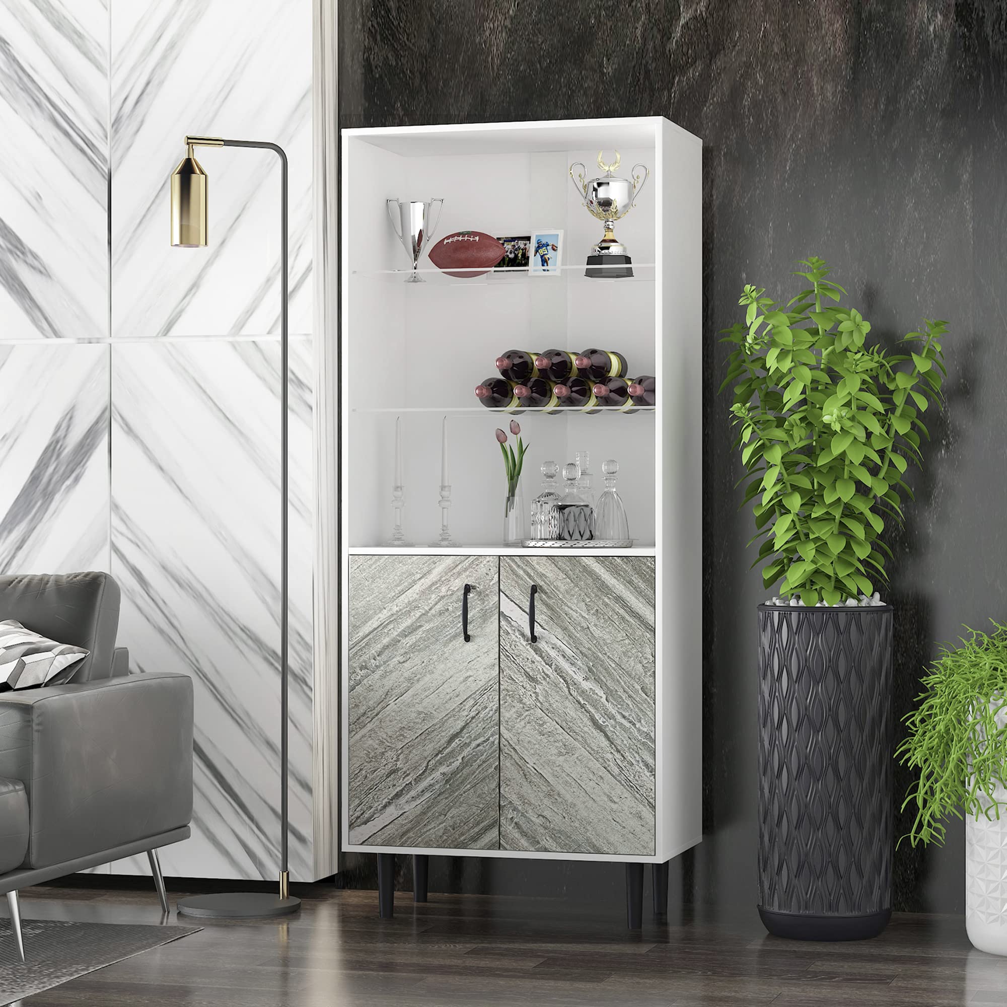 Modern Freestanding Storage Cabinet with 2 Doors & 3 Open Shelves - Entryway Sideboard, Buffet Cabinet for Living Room, Office, Bedroom - Perfect for Home Organization & Stylish Storage Solutions