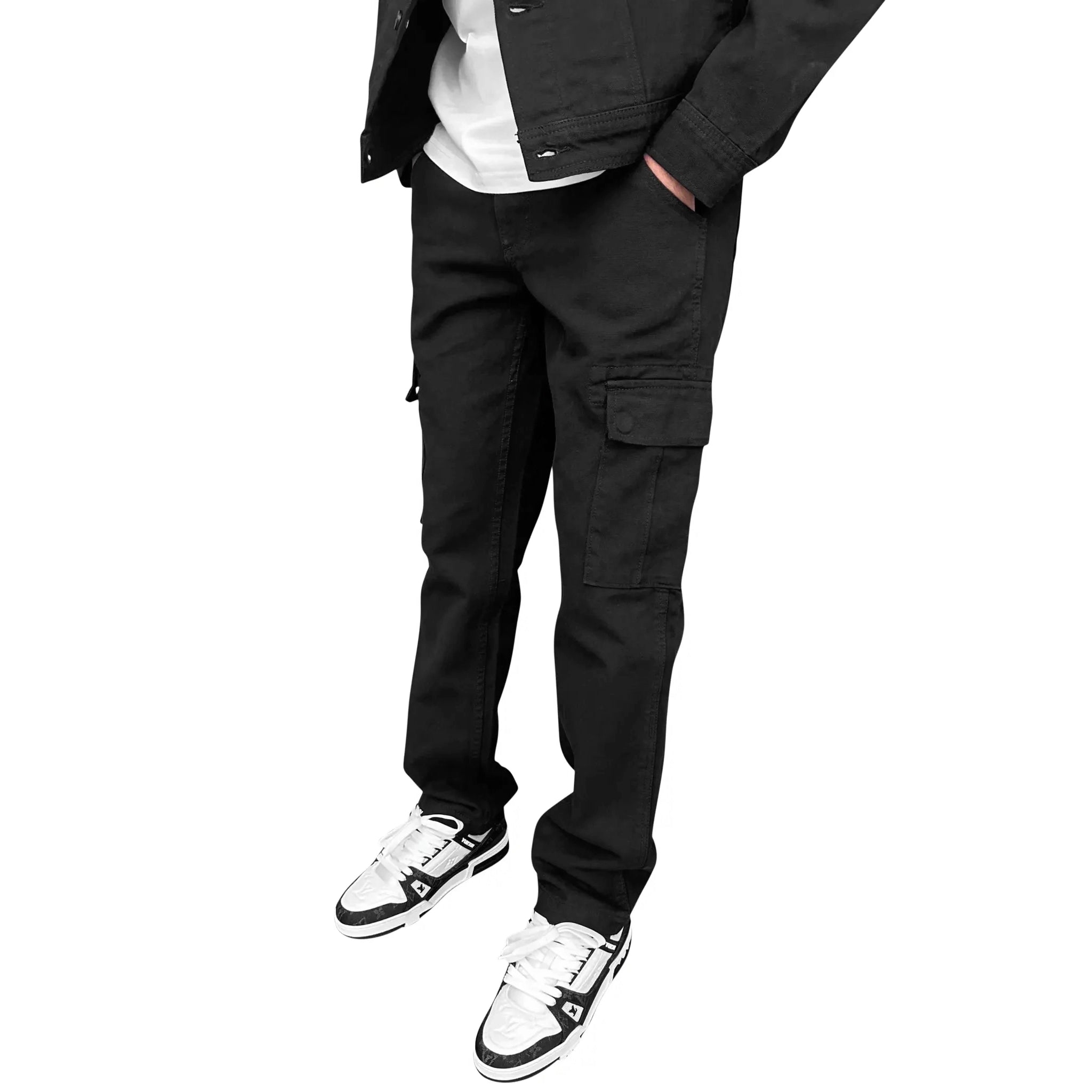 SIARR Black Denim Jacket & Cargo Pants Set - Stylish Streetwear Outfit for Men | Perfect for Casual Wear, Urban Fashion, and Outdoor Adventures