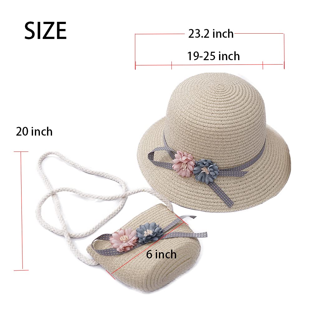 WeeH Girls Summer Hat and Bag Set - Wide Brim Sun Hat with Adjustable Shoulder Bag for Beach, Pool, Vacation & Outdoor Activities
