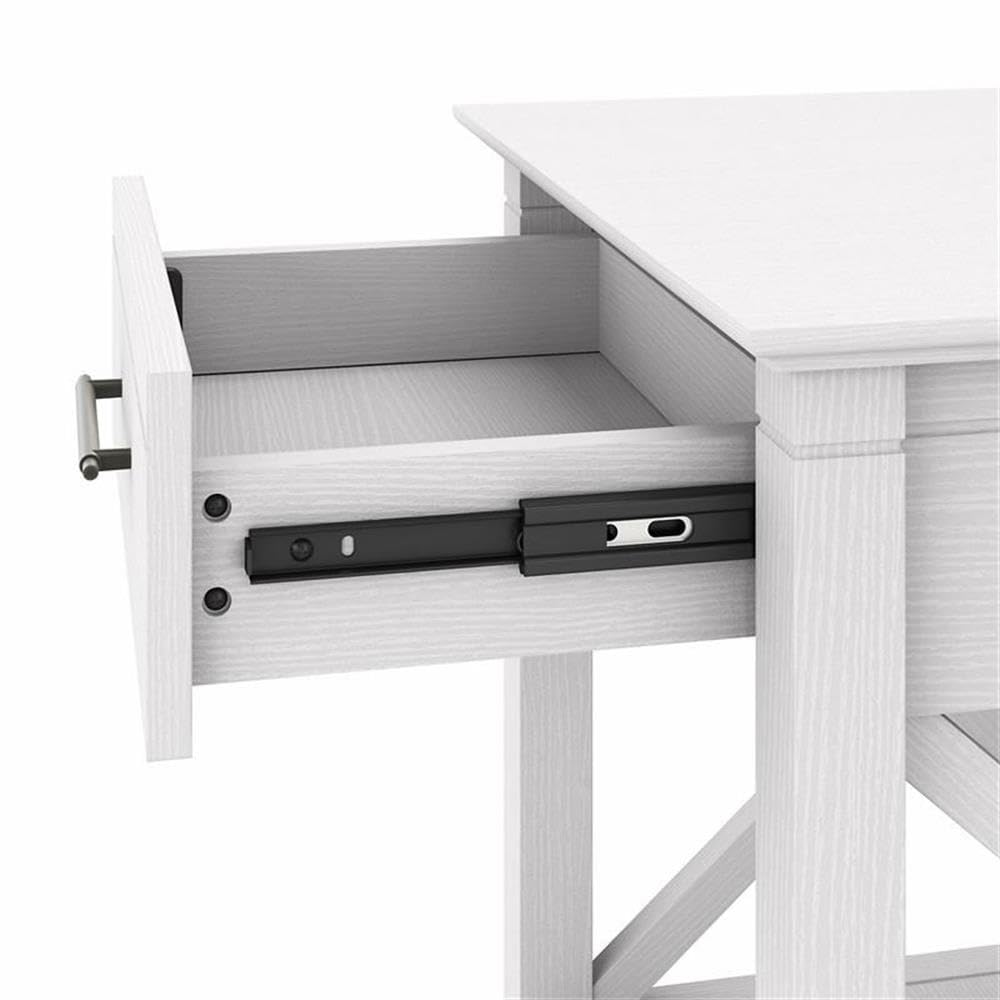 BOWERY HILL White Farmhouse End Table with Storage - Rustic Engineered Wood Nightstand for Living Room, Bedroom & Home Decor