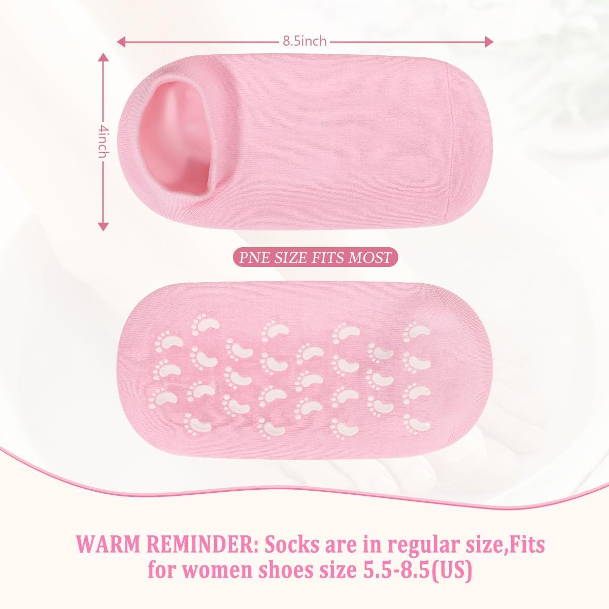 JOYHILL Moisturizing Gel Socks for Dry Cracked Feet - Heel Repair & Spa Care for Women/Men - Pink