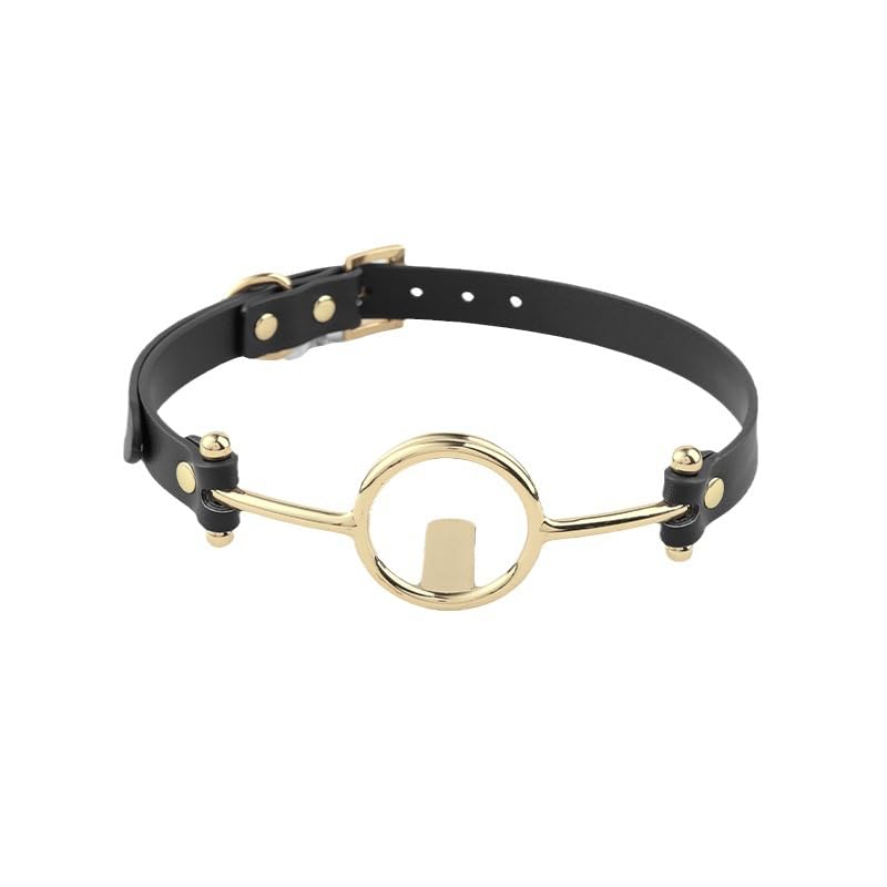 Adjustable Leather O-Ring Gag with Steel Frame - Open Mouth Restraint for BDSM, Oral Sex & Couples Play - Perfect for Roleplay, Bondage & Sensory Exploration