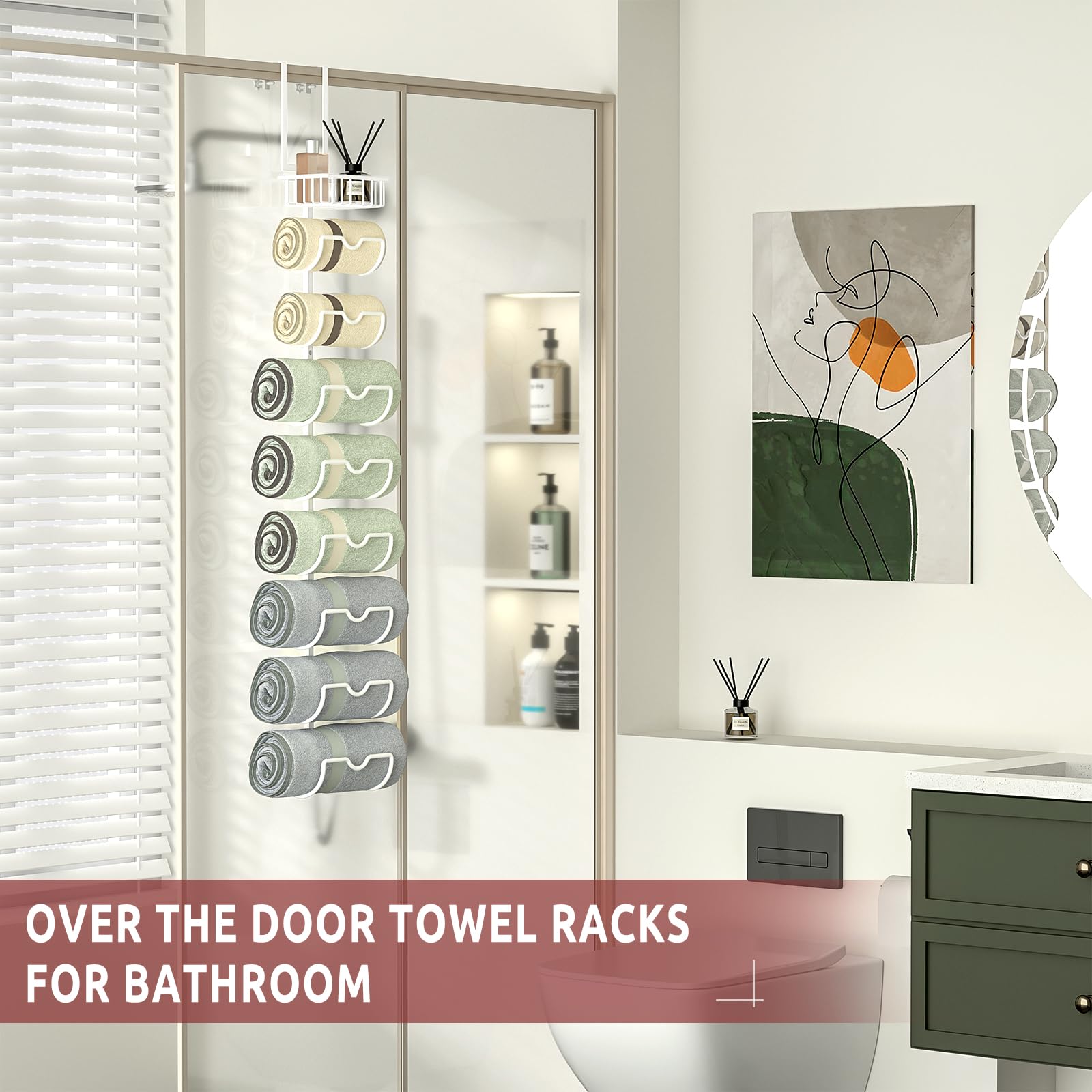X-cosrack 9-Tier Adjustable Over The Door Towel Rack - Space Saving Bathroom & Closet Organizer for Towels, Robes & Accessories - Perfect for Small Bathrooms, Walk-in Closets & Laundry Rooms (White)