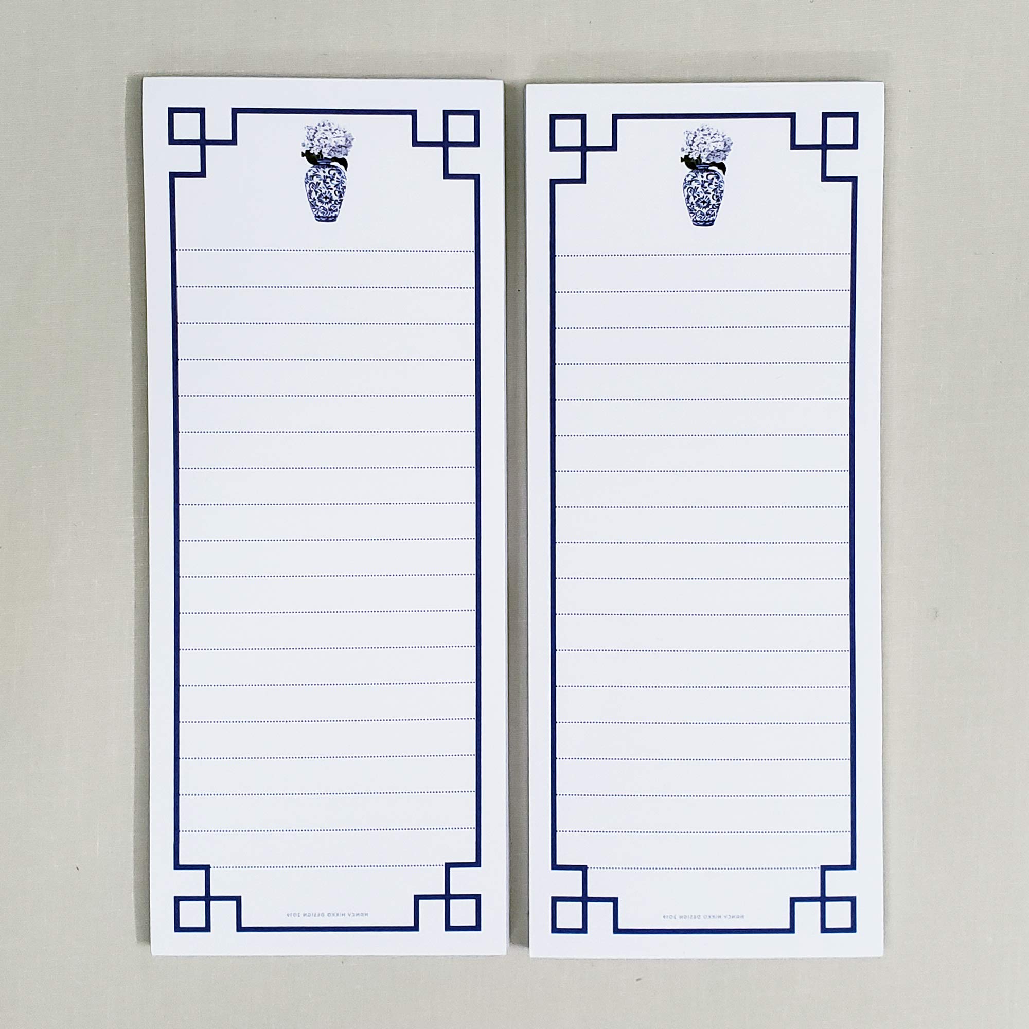 Blue & White Refrigerator Notepads Set of 2 - Elegant Ming Vase Floral Design with Fretwork Frame - Perfect for Kitchen Grocery Lists, Reminders & Home Organization