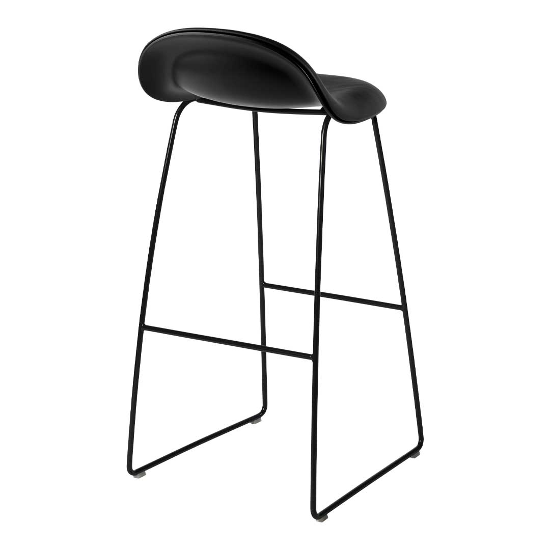 Gubi 3D Bar Stool with Front Upholstery & Sledge Base - Modern Kitchen Counter Stool for Home Bar, Restaurant & Cafe