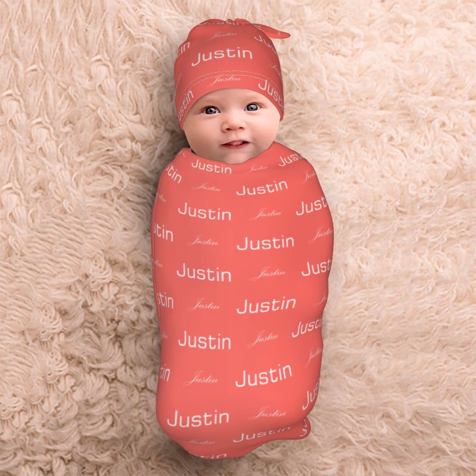 Personalized Baby Swaddle Blanket and Hat Set - Custom Name Newborn Infant Toddler Gift for Boys & Girls - Perfect for Christening, Photo Shoots & Nursery Decor